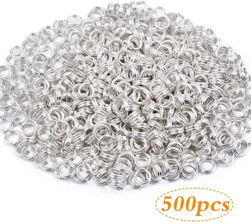 Vista 2 de Aylifu 500 anillos redondos de 0.157 pulgadas, anillos divididos de doble bucle, mini llaveros accesorios para dijes de llaves, manualidades, Plata
