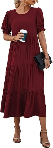 Vista 2 de IFFEI Vestidos de verano para mamá y yo, estilo bohemio, a juego, con volantes, manga abombada, cintura alta, vestido largo por debajo