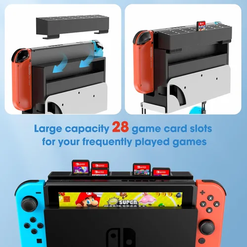 Vista 3 de KUNSLCUK Wall Mount for Switch and Switch OLED, Metal Wall Mount Stand Accessories with 28 Game Cards Holder and 2 Joy-Con Hooks, Safely Mount your