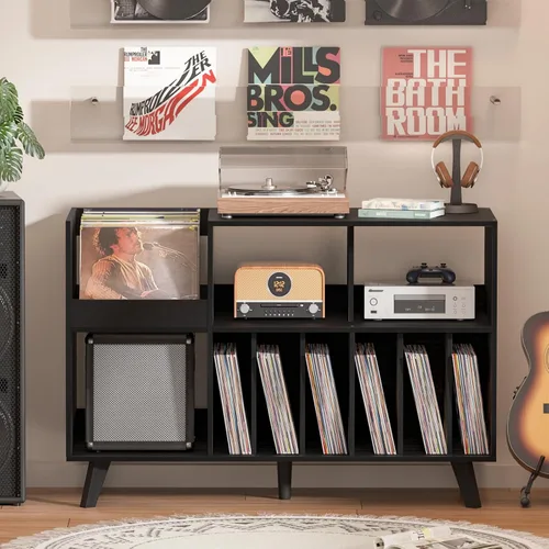 Vista 6 de LELELINKY Soporte grande para tocadiscos, soporte para tocadiscos de 48 pulgadas con almacenamiento, soporte para discos de vinilo con área