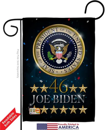 Vista 2 de Bandera de Biden Harris con el presidente de Estados Unidos 46, bandera de jardín Patriótico, partido de té republicano demócrata de Estados Unidos