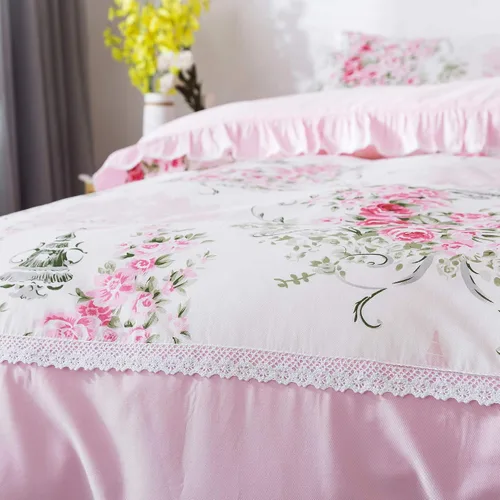 Vista 6 de FADFAY Juego de ropa de cama con funda de edredón floral de rosetón para niñas, 100% algodón, ultra suave, 7 piezas