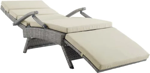 Vista 9 de Modway Envisage - Tumbona de mimbre para patio al aire libre, color gris claro y beige