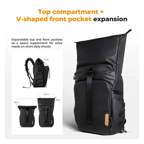 Vista 4 de K&F CONCEPT Mochila para cámara, bolsa para cámara con compartimento para laptop de 15.6 pulgadas, mochila expandible con bolsillo superior