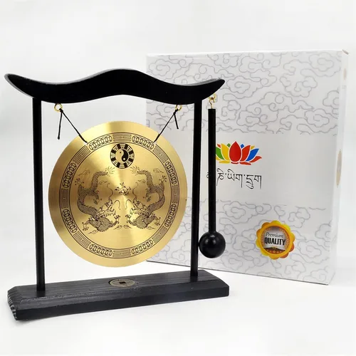 Vista 6 de Fengshuibringluck Feng Shui I Ching Zen Gong Decoración de escritorio Gong, dorado, 19X5X20cm/7.5x2x8inch (FH1303)