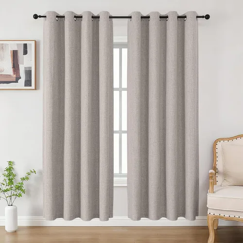 Vista 12 de CUCRAF Juego de 2 paneles de cortinas 100% opacas de 54 pulgadas de largo, cortinas texturizadas de lino para oscurecer la habitación, con ojales