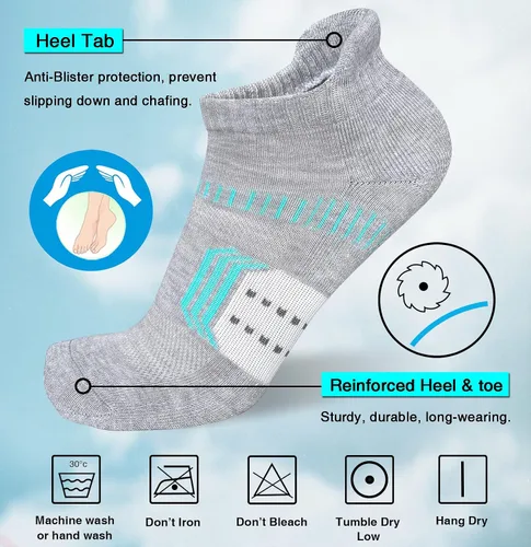 Vista 3 de Calcetines tobilleros acolchados para mujer, cómodos, antiampollas, 5 pares