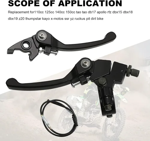 Vista 4 de Palanca de embrague plegable de 7/8 con percha y cable de embrague de repuesto para 110/125/140/150cc SSR125 RFZ YZ Ruckus TaoTao DB17/27 Apollo