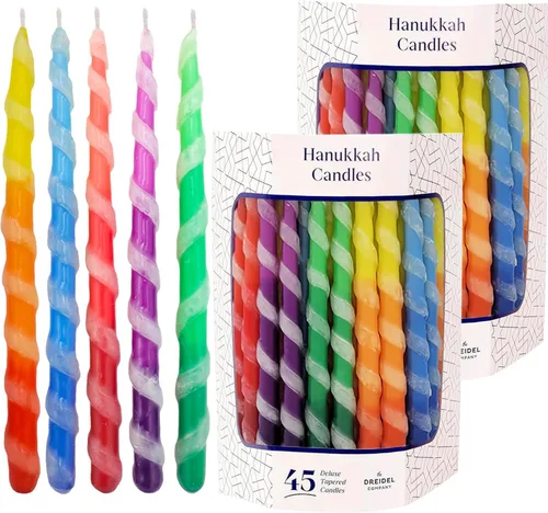 Vista 9 de Paquete de 10 velas de menorá trenzadas de lujo de Hanukkah para las 8 noches de Janucá, multicolor, 1 hora de tiempo de combustión