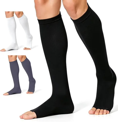 Vista 16 de CHARMKING 3 pares de calcetines de compresión de punta abierta para mujeres y hombres, circulación de 15-20 mmHg es el mejor apoyo para uso durante