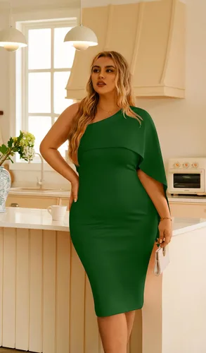 Vista 5 de GOBLES - Vestido de cóctel para mujer, vestido de verano entallado, sexi con un hombro descubierto y volantes