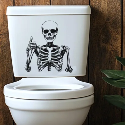 Vista 7 de Calavera de Halloween con calcomanías de arce autoadhesivas para inodoro, baño, pared, decoración del hogar, extraíble, sin residuos, 2