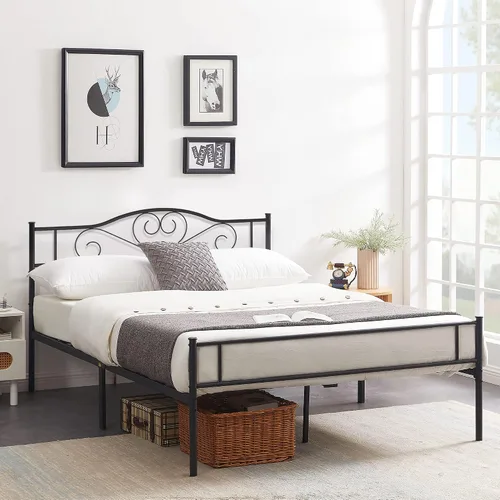 Vista 12 de VECELO Base de cama de plataforma de metal con cabecera y estribo, base de colchón de listones de acero, no necesita somier, individual, negro mate