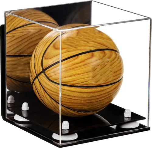 Vista 65 de Better Display Cases Mini acrílico - Miniatura (no tamaño completo) Baloncesto vitrina con elevadores negros y espejo (A015-BR)