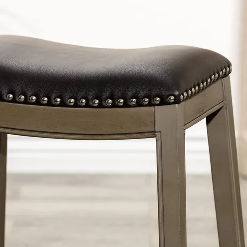 Vista 10 de DTY Indoor Living Durango - Taburete de silla de montar de 24 pulgadas, altura de mostrador, gris desgastado, cuero negro Cuero gris desgastado/negro