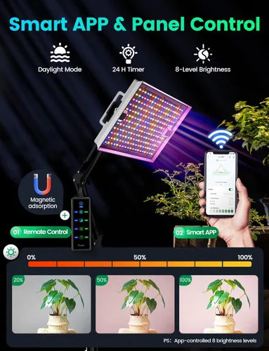 Vista 4 de LETPOT Luces de cultivo de 100 vatios (salida máxima de 120 W) para plantas de interior de espectro completo, aplicación inteligente, luz ajustable