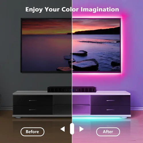 Vista 2 de GANZQH Luces LED para dormitorio, 150 pies, sincronización de música, cambio de color, tira de luces LED con control remoto y aplicación, luces LED