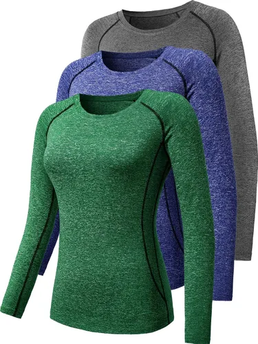 Vista 30 de CADMUS Paquete de 1 o 3 camisetas de entrenamiento de manga larga para mujer, camiseta de compresión de ajuste seco para correr