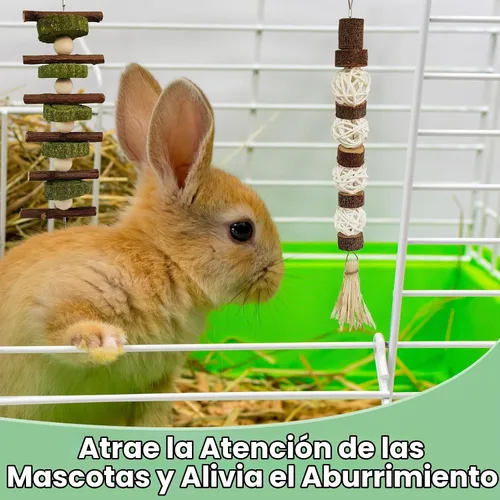 Vista 6 de WDEFUN 3 juguetes masticables de conejo, juguete de conejo colgante natural para masticar, golosinas para conejillos de indias, hámsters, jerbos