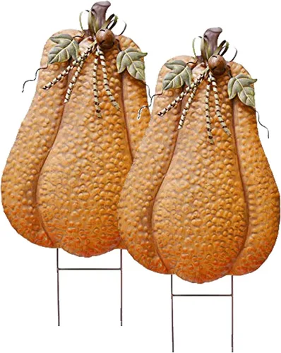 Vista 7 de Morning View Letrero de metal con estacas de calabaza para patio, decoración de otoño, calabaza, rústico, decoración de jardín, decoración de patio