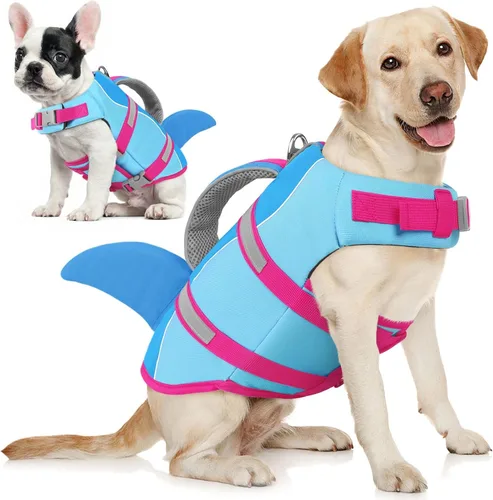 Vista 22 de AOFITEE Chaleco salvavidas para perros, chaleco salvavidas para perros pequeños, chaleco de seguridad reflectante con flotabilidad superior y asa
