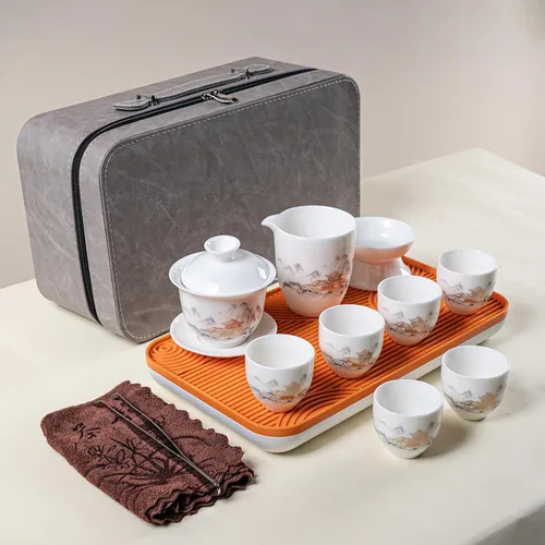 Vista 9 de Juego de té de jade blanco Gaiwan Gongfu chino - 6 tazas estilo japonés en casa