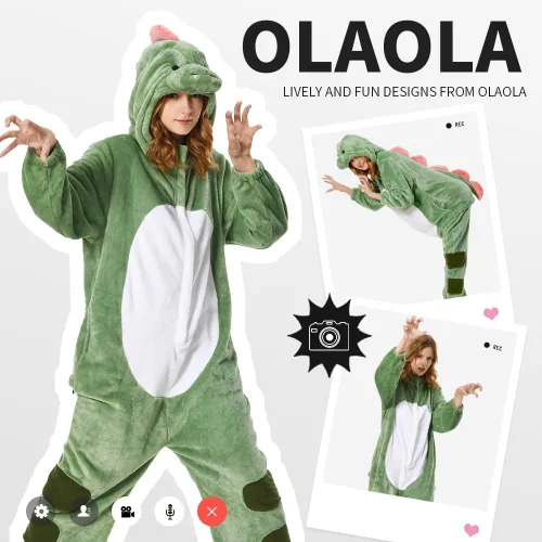 Vista 3 de OLAOLA Pijama de una pieza para adultos, disfraz de Halloween de animales, unisex, pijama de felpa para cosplay