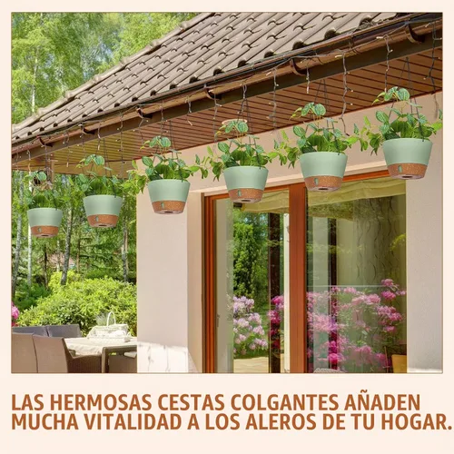 Vista 5 de Amyhill 6 macetas colgantes de 8 pulgadas para plantas de interior, cestas colgantes de riego automático con orificio de drenaje, bandeja de nivel