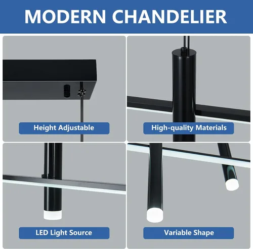 Vista 5 de Moderna lámpara colgante lineal LED con focos duales, regulable, 6000 K, luces colgantes de isla de cocina, candelabros negros chapados en isla