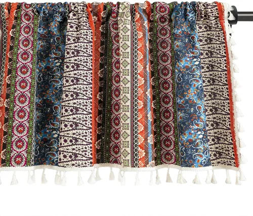 Vista 36 de VOGOL Cortinas con textura de lino con estampado floral bohemio, 59 x 63, 1 panel