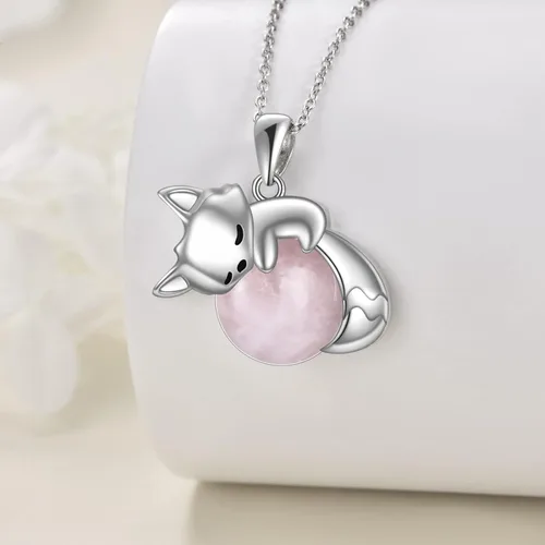Vista 3 de Vadmans Collar de gato con perla de cuarzo rosa de plata esterlina