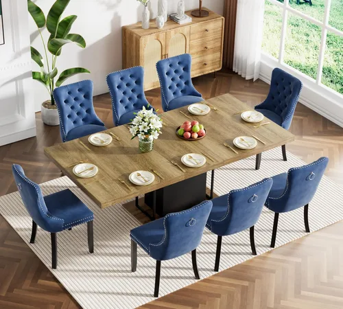 Vista 64 de HomVent - Juego de mesa de comedor extensible de mármol sintético blanco para 4 63"-79" Extendable Dining Room Table Set with 4 Velvet Chairs