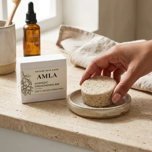 Vista 8 de Nature Skin Shop Barra de champú Amla, fórmula ayurvédica para el crecimiento y la fuerza del cabello, con Shikakai para un cabello más completo