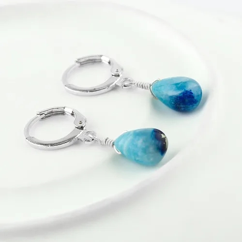 Vista 4 de Aretes de aro de cristal afganita natural Piedras afganas de alto grado Aretes chapados en plata Gota lisa Joyas de piedras preciosas hechas