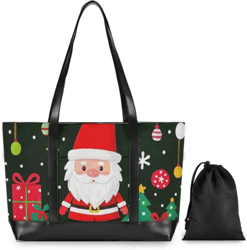 Vista 4 de Caricatura linda Feliz Navidad Santa Claus elegante bolsa de portátil para mujer con cremallera maletín para viajes gimnasio vacaciones con tablet