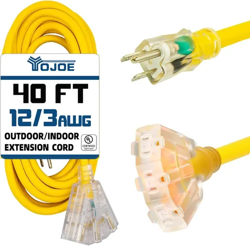 Vista 15 de YOJOE Cable de extensión de 3 salidas para interiores y exteriores con extremo iluminado, cable de alimentación de 3 clavijas 15A resistente a