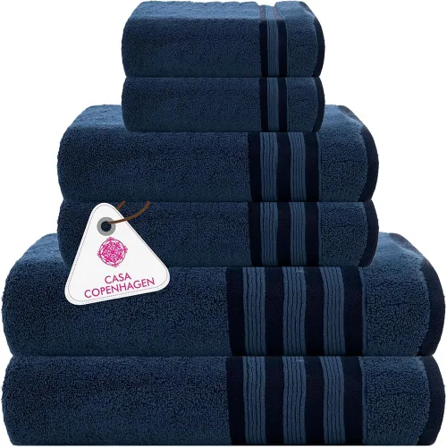 Vista 16 de CASA COPENHAGEN Bella - Juego de toallas de 6 piezas, color gris a rayas, 21.16 oz/m², 2 toallas de baño, 2 toallas de mano y 2 toallas pequeñas