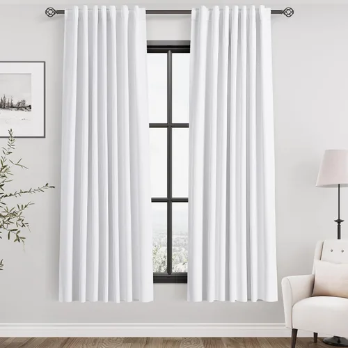 Vista 72 de Nanspring Cortinas de lino 100% opacas para dormitorio, 96 pulgadas de largo, con pestaña trasera, bolsillo para barra, aislamiento térmico, cortina