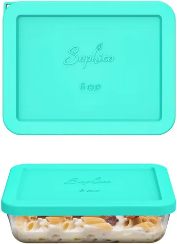 Vista 8 de Sophico Tapa de almacenamiento rectangular de silicona para 6 tazas de repuesto para cuencos de vidrio Pyrex 7211-PC, recipiente no incluido (MIX)