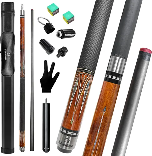 Vista 7 de HomeSeason 58" Carbon Fiber Pool Cue Stick with Screw-in Extension and Leather Case Low Deflection Cue Stick 3 * 8/8Joint Pin, Billiard Cue Sticks