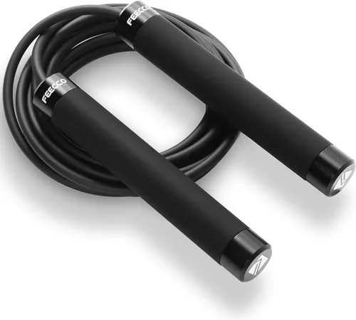Vista 7 de FEECCO - Cuerda de saltar con peso de 1/2 libra para boxeo, cardio, entrenamiento de crossfit, rango de 8 a 11 pies, cuerda de acero de longitud