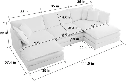 Vista 74 de Sofá seccional modular verde de 111.5", sofás seccionales grandes de 3 plazas para sala de estar, sofá nube oversized de tela chenille con otomana