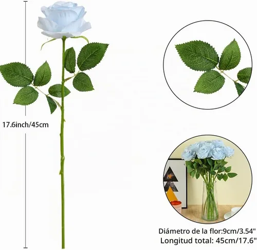 Vista 2 de 12 piezas Rosas Flores Artificiales Rosas Falsas Azul Bebé Rosas de Seda Flores de Seda Blancas Rosas con Tallos Largos para Bodas Hogar Fiestas