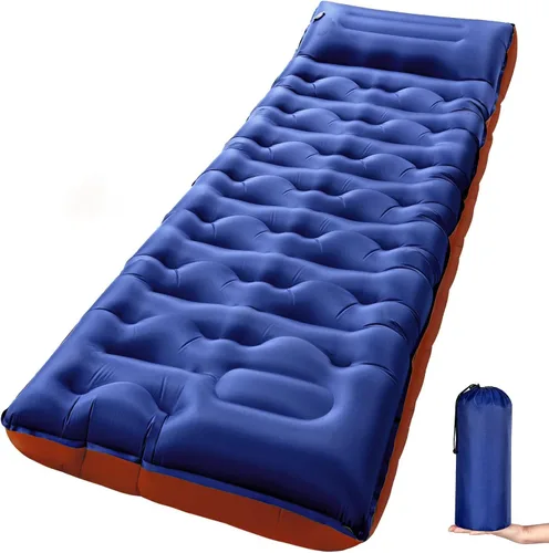 Vista 14 de KASBAH - Colchoneta de dormir inflable de 6 pulgadas de grosor con bomba de pie y almohada integradas, equipo de campamento ultraligero