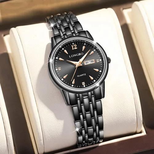 Vista 5 de Reginald Relojes de moda para mujer, manos de zafiro, acero inoxidable, impermeable, esfera de cuarzo, fecha, semana