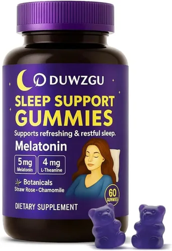 Vista 8 de Gomitas para dormir para adultos – Melatonina, L-teanina, manzanilla y bálsamo de limón – Sabor a bayas – Vegano, sin OGM – 60 gomitas nocturnas