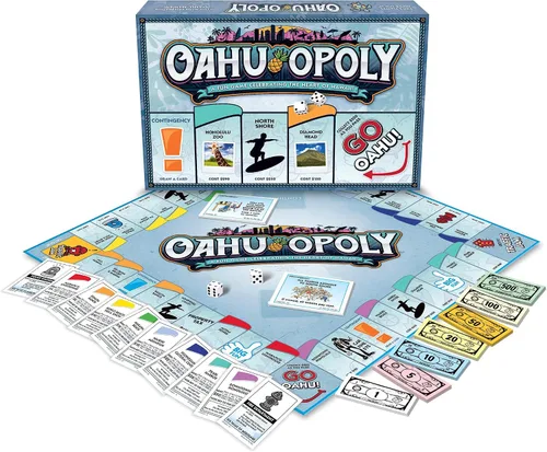 Vista 2 de Late For The Sky Juego de mesa Oahu-Opoly, juego de estrategia temática