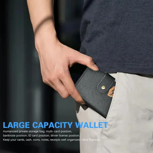 Vista 7 de Genuino caballo loco cuero viaje regalo moneda bolsillo tarjeta caso largo organizador cadena Rfid monedero con broche para hombres hombres 1803