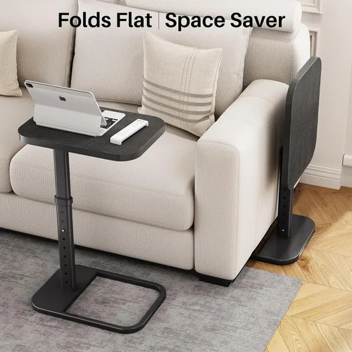 Vista 7 de Kitstorack - Bandeja/mesa de TV, altura ajustable y esquinas metálicas redondeadas, mesa para aperitivos para sofá, cama, silla, sala de estar, mesa