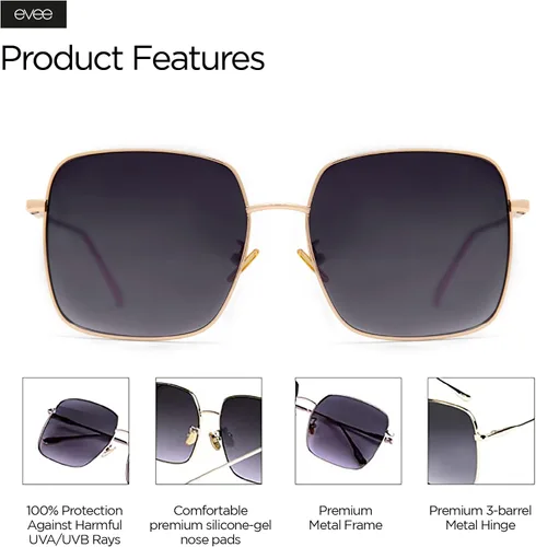 Vista 5 de EVEE Gafas de sol cuadradas de gran tamaño para mujer con lentes planos y marco de metal - (Kelly)
